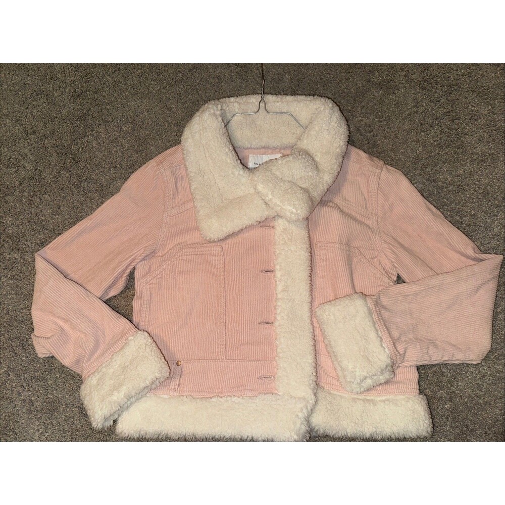 Corduroy Jacket Sherpa Accent Lined Womens Medium Pink Ex Boyfriend Trucker Coat
